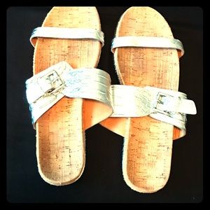 Coach 'Sunny' Leather Silver Slide Sandal